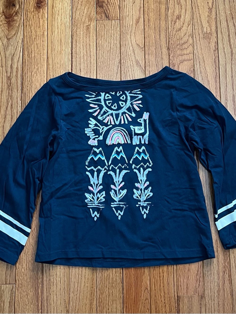 Tea Collection Navy Long-Sleeve Graphic Top with Pastel Motifs girls 10